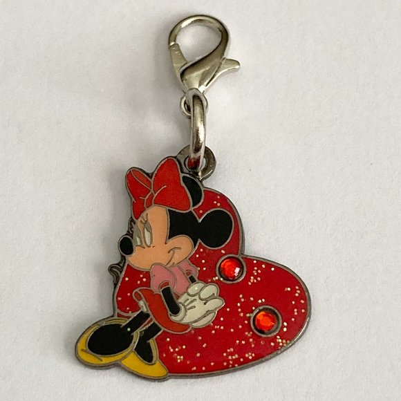 Vintage Disney Minnie Mouse Clip On Charm Zipper Pull Purse EnamelCrystal Signed - Picture 2 of 6